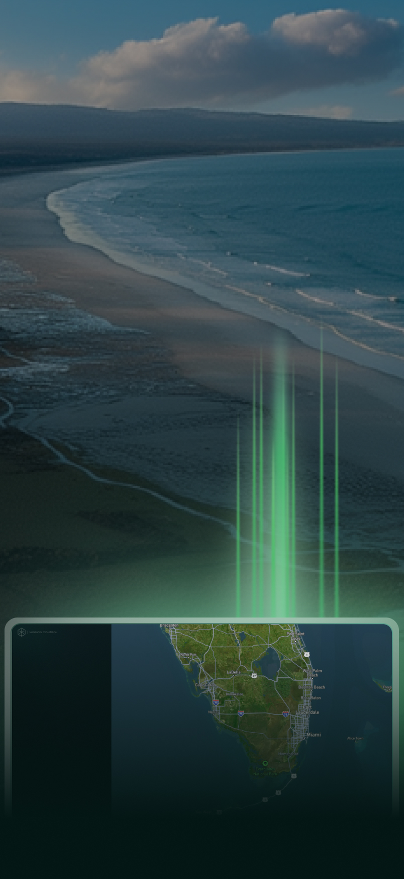 Aerial drone view of coastline with data visualization
