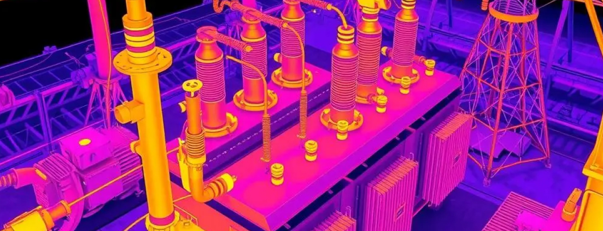 Thermal inspection of utility substation showing critical equipment